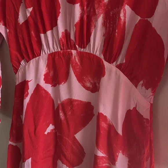 Gorman Australia red pink silk blend painted floral sheer midi dress - Picture 4 of 11